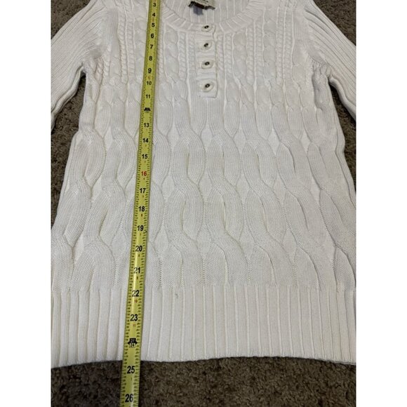 SONOMA Womens White Cable Knit Sweater Henley Retro Classic Fishermen Y2k LARGE - Picture 10 of 10
